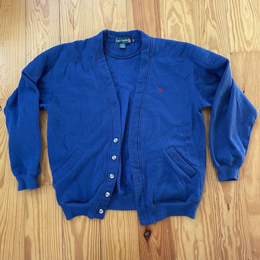 Vintage Knights of the Round Table Mens Blue Padded Cardigan Sweater Medium